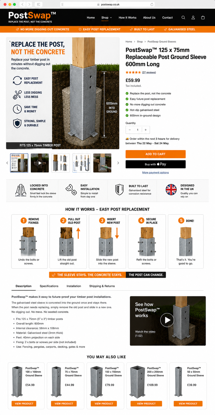 PostSwap™ Replaceable Timber Post Ground Sleeve – 600mm