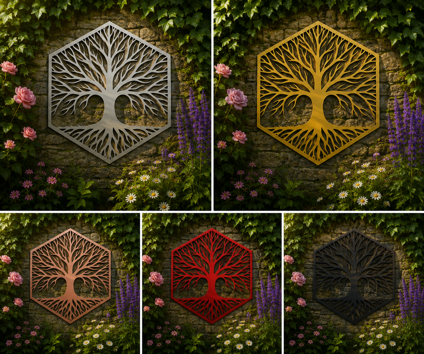 Tree of Life Hexagon Metal Garden Wall Art