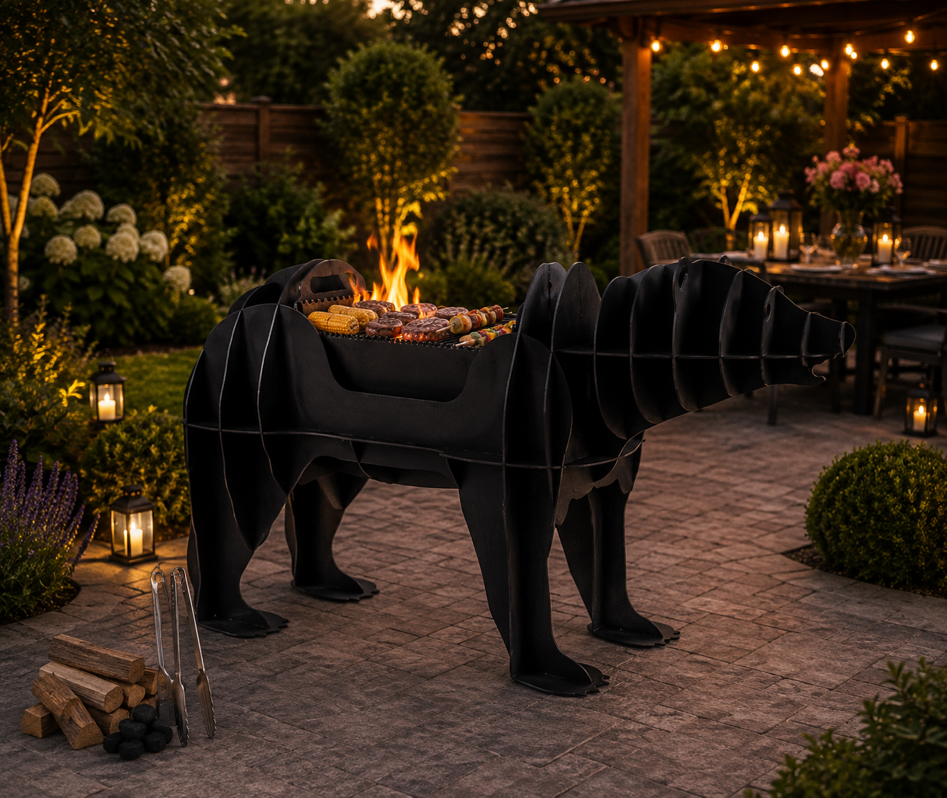 Wolf Shaped BBQ Grill – Outdoor Charcoal Barbecue & Garden Feature
