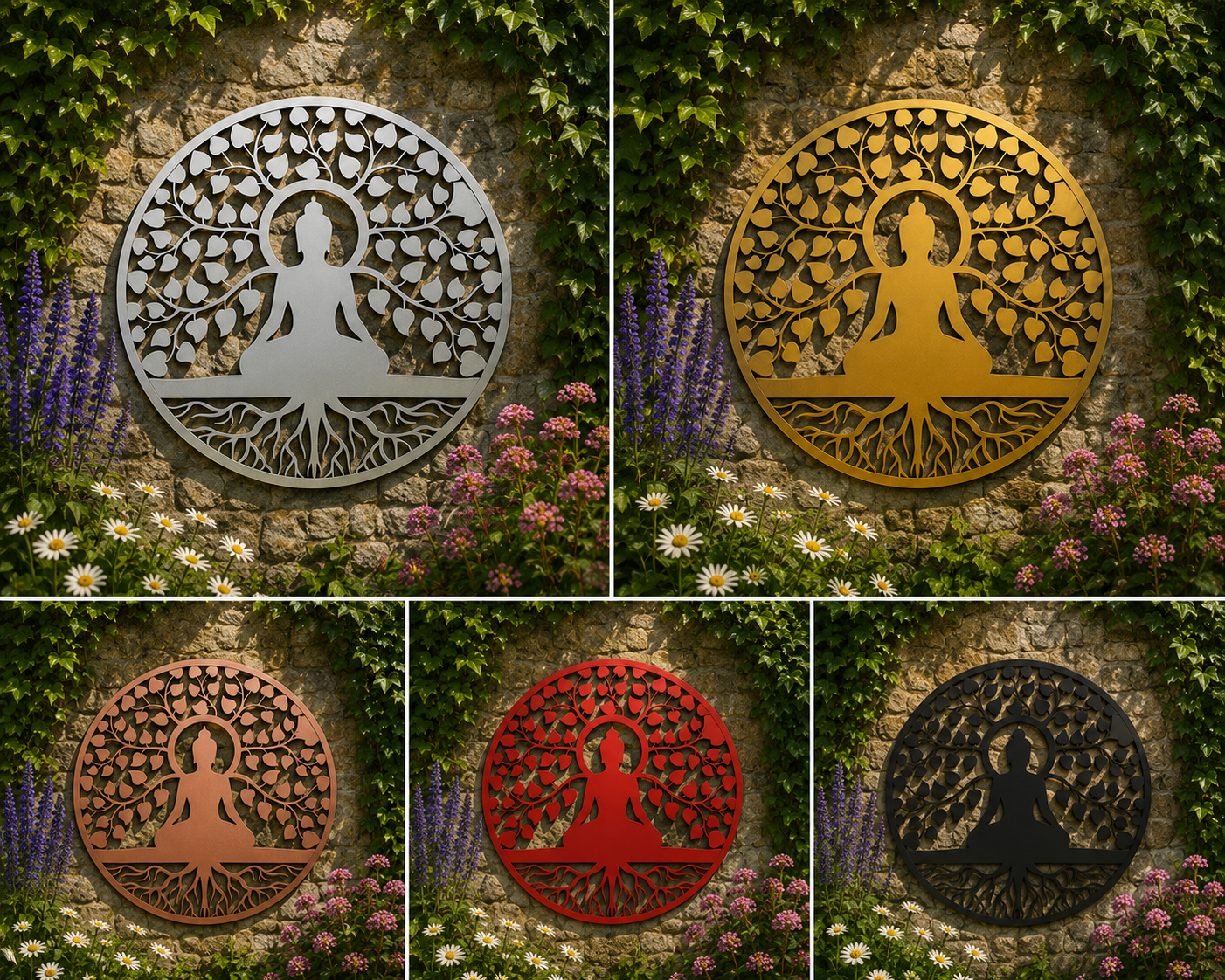 Buddha Tree of Life Metal Garden Wall Art