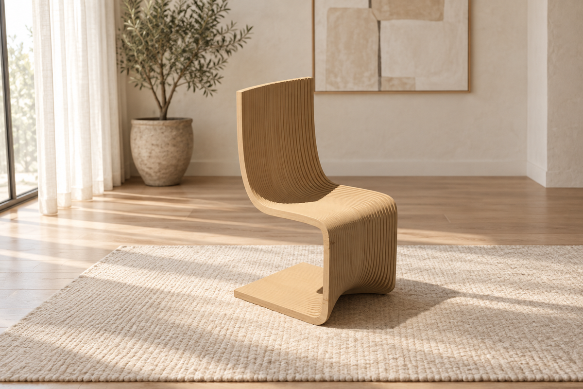 Arc Sculptural Ribbed Wood Dining Chair
