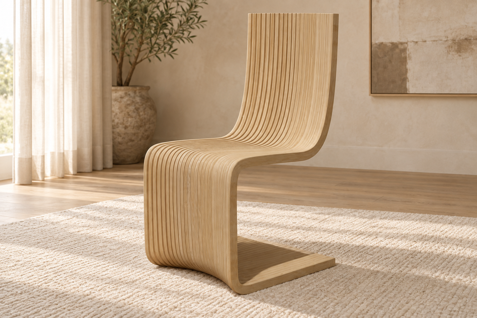 Arc Sculptural Ribbed Wood Dining Chair