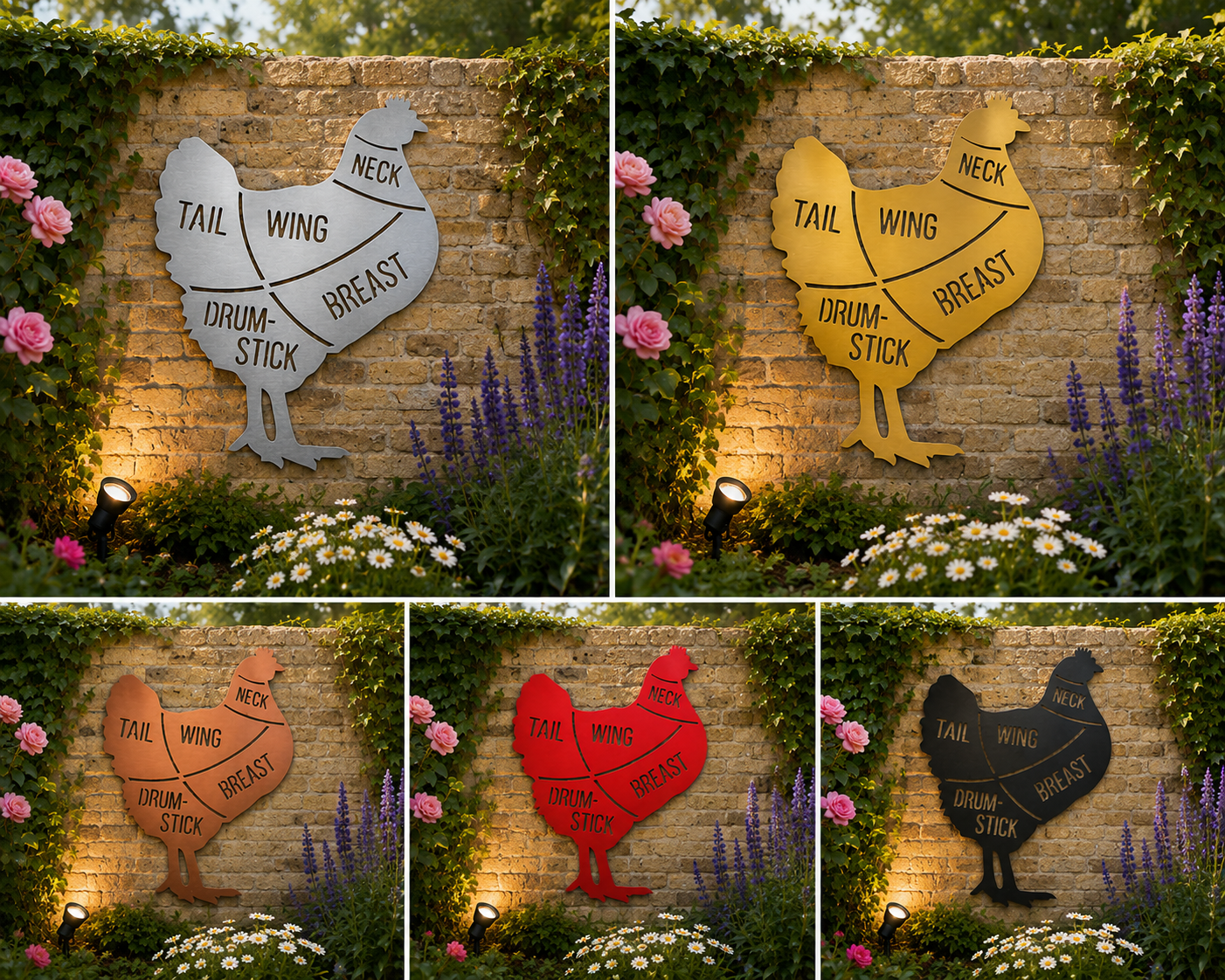Chicken Cuts Metal Meat Cuts Garden Wall Art