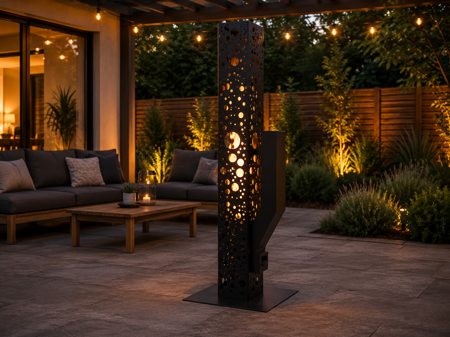 Modern Outdoor Metal Fire Tower – Decorative Steel Patio Fire Feature