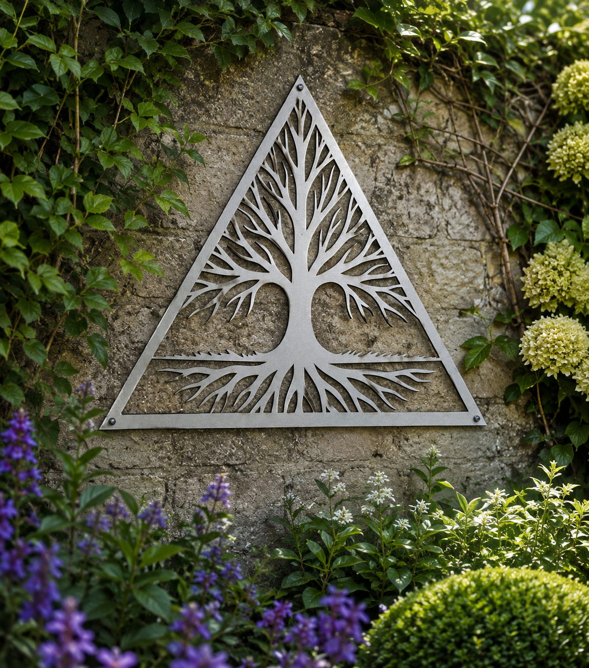 Tree of Life Triangle Metal Wall Art – Outdoor Garden Décor