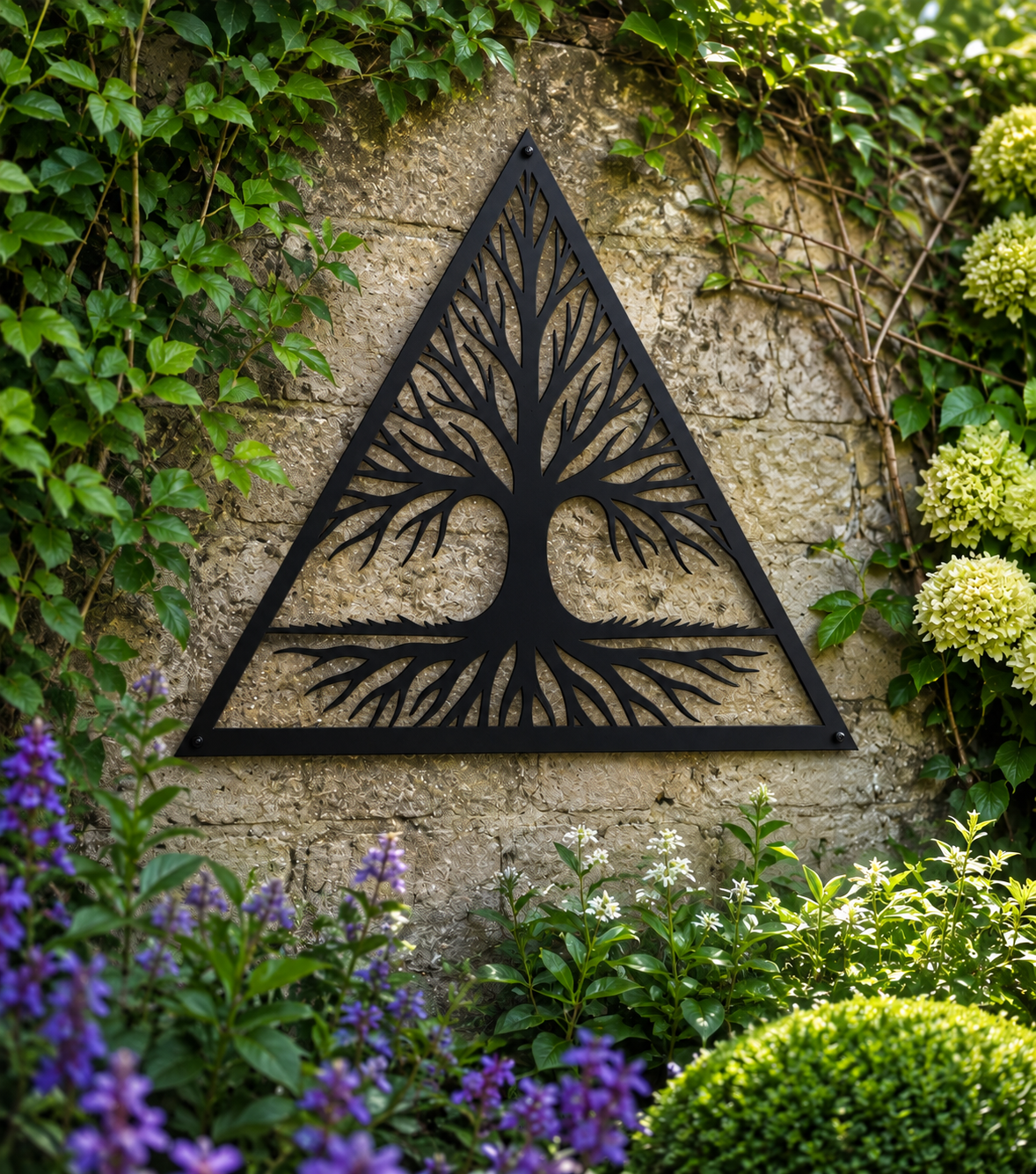 Tree of Life Triangle Metal Wall Art – Outdoor Garden Décor