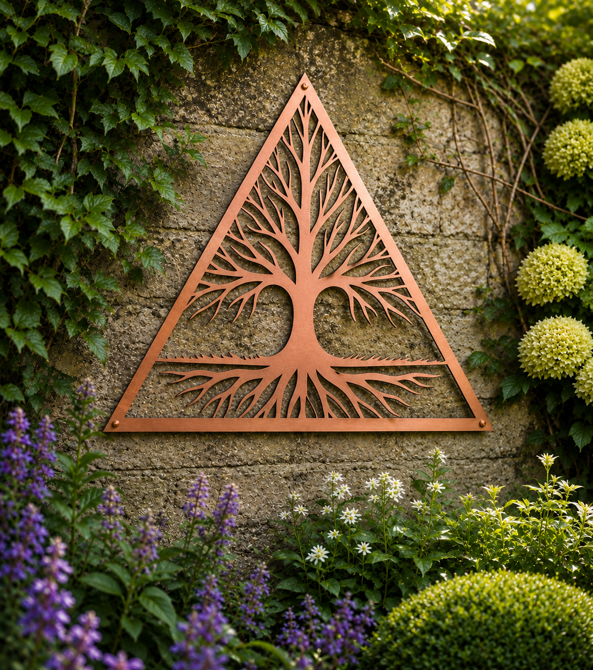 Tree of Life Triangle Metal Wall Art – Outdoor Garden Décor
