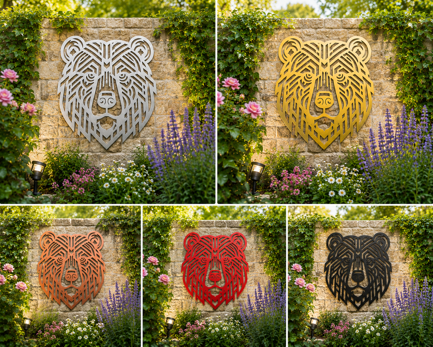 Geometric Bear Metal Wall Art – Outdoor Garden Décor