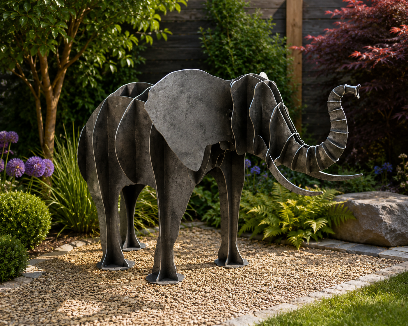 3D Metal Elephant Garden Sculpture – Freestanding Laser Cut Steel Elephant Ornament
