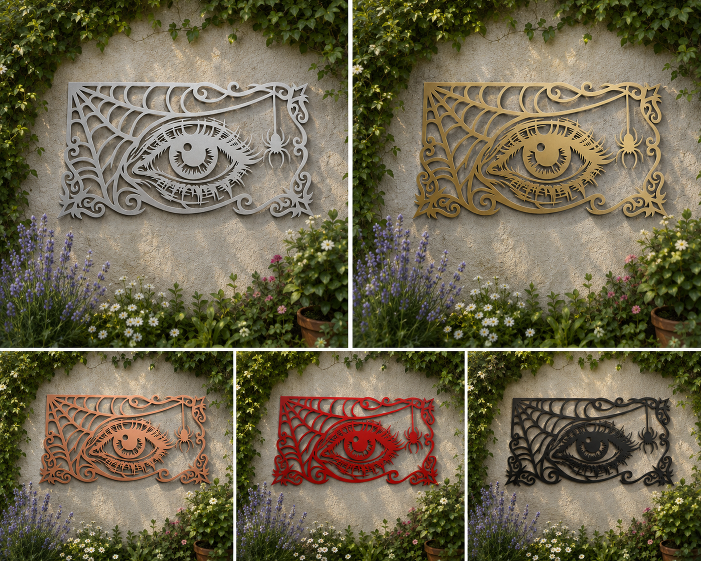 Gothic Eye & Spider Web Metal Wall Art