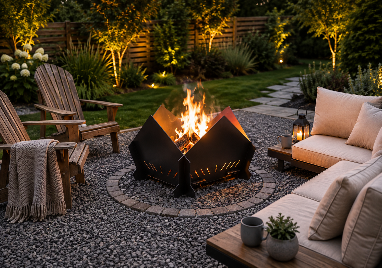 Geometric Hex Steel Fire Pit – Outdoor Wood Burning Garden Fire Bowl