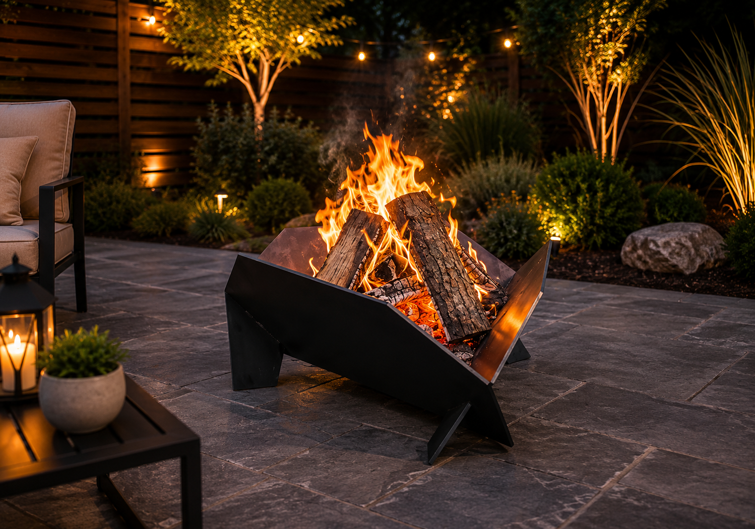 Modern V-Shaped Steel Fire Pit – Outdoor Wood Burning Garden Fire Bowl