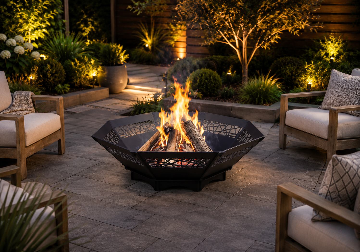 Modern Geometric Steel Fire Pit – Outdoor Metal Fire Bowl for Patio & Garden