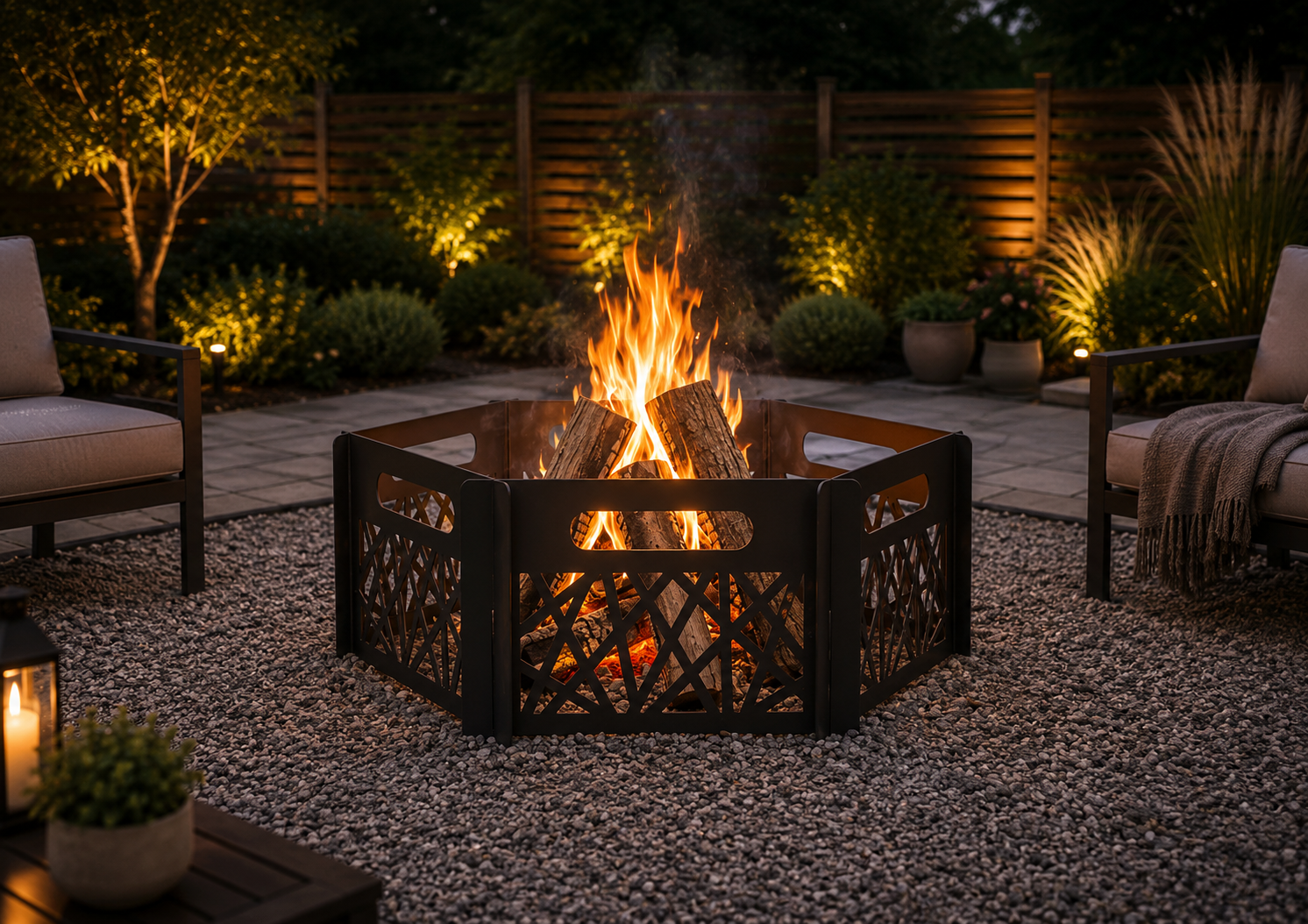 Hexagon Steel Fire Pit | Modern Wood Burning Outdoor Fire Pit | Decorative Metal Patio Fire Bowl