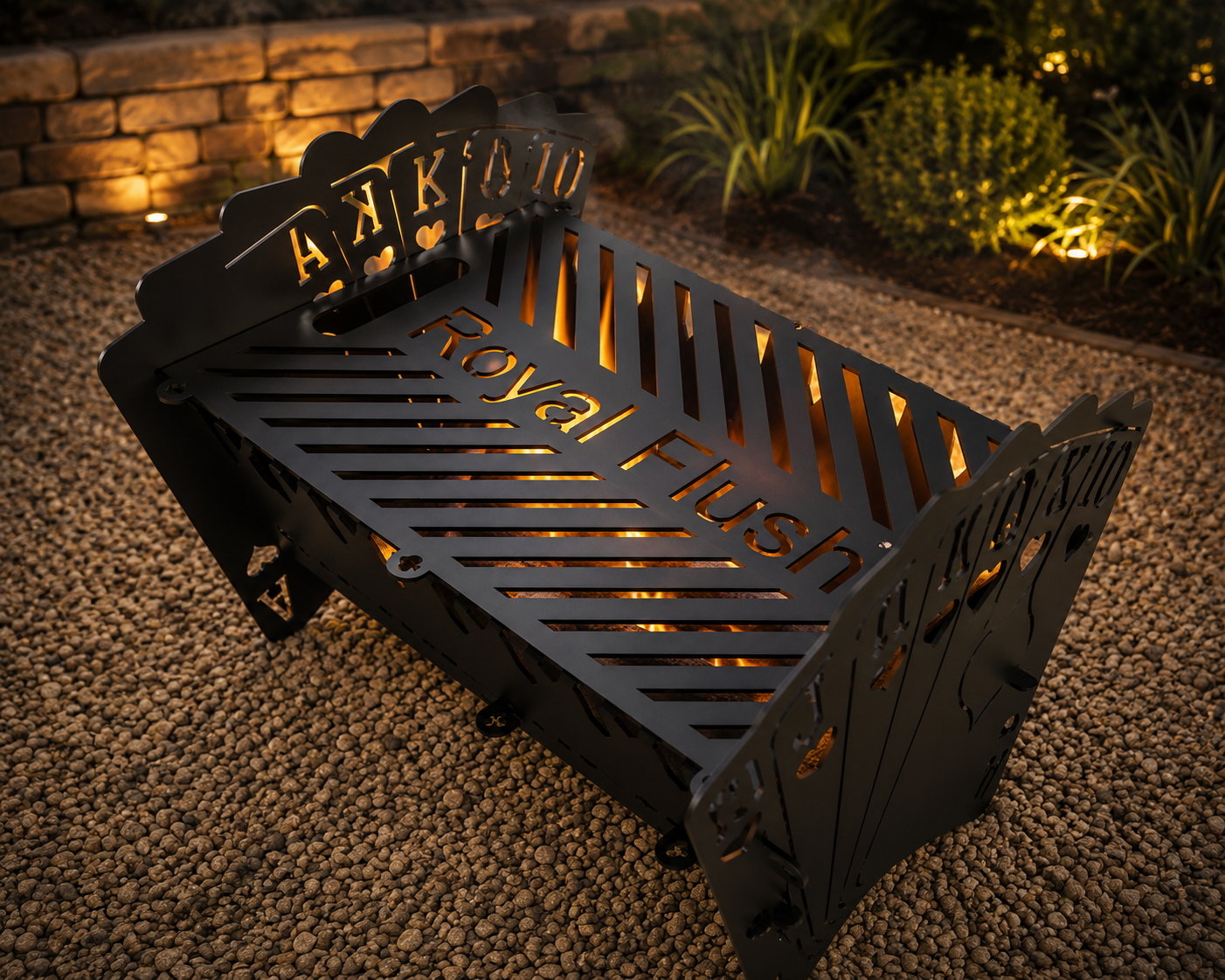Royal Flush Playing Card Fire Pit | Poker Themed Steel Fire Pit | Outdoor Wood Burning Fire Bowl