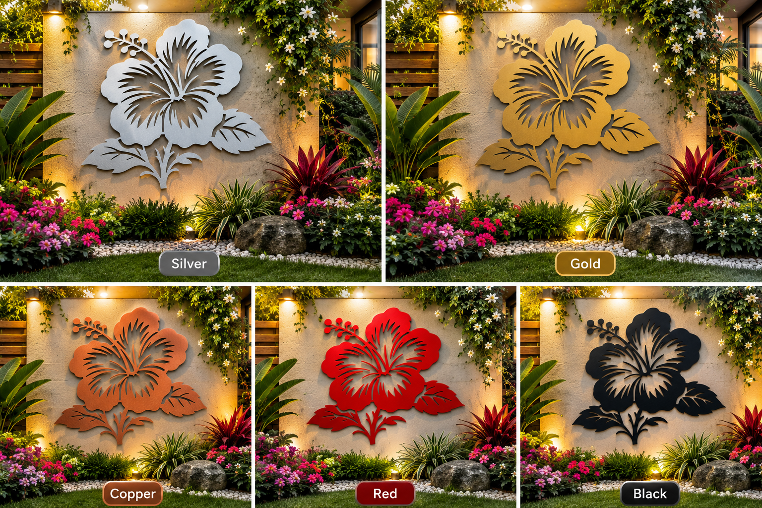 Hibiscus Metal Wall Art – Tropical Flower Garden Décor