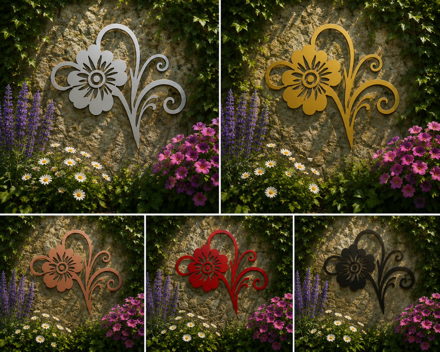 Floral Swirl Metal Wall Art – Decorative Garden Flower Décor