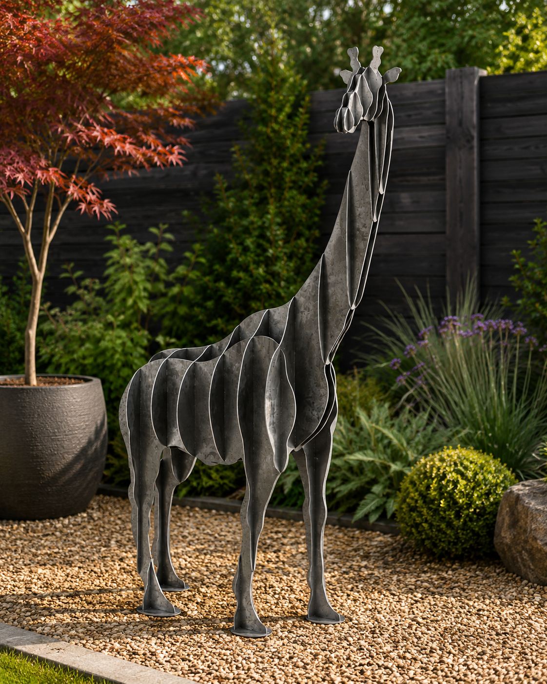 Metal Giraffe Garden Sculpture 3d – Contemporary Steel Wildlife Ornament