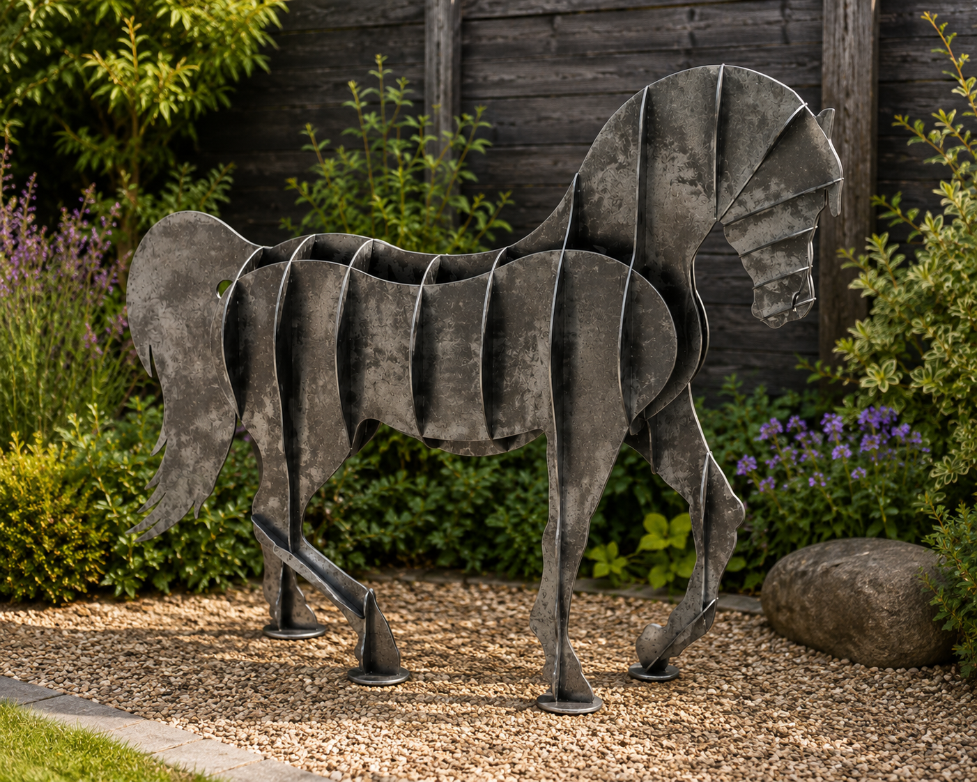 Metal Horse Garden Sculpture 3d – Contemporary Steel Equine Outdoor Ornament