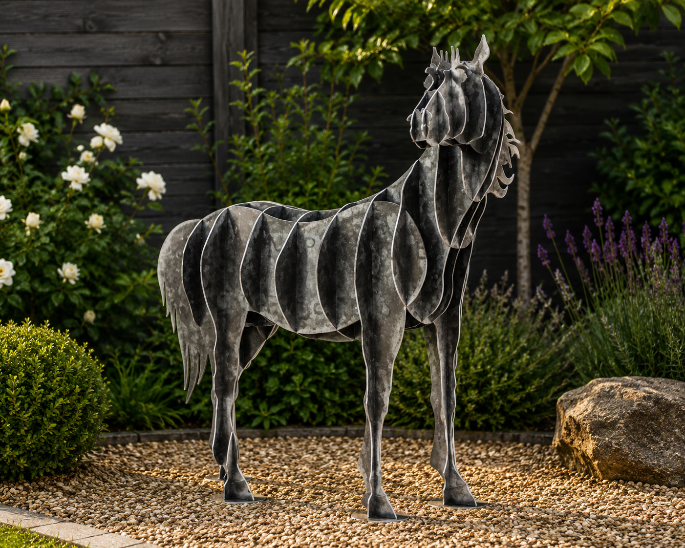 Standing Metal Horse Garden Sculpture – 3D Steel Equestrian Outdoor Ornament