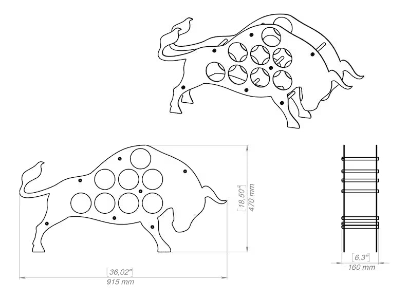 Bull-Shaped 8 Bottle Metal Wine Rack – Freestanding Wine Holder