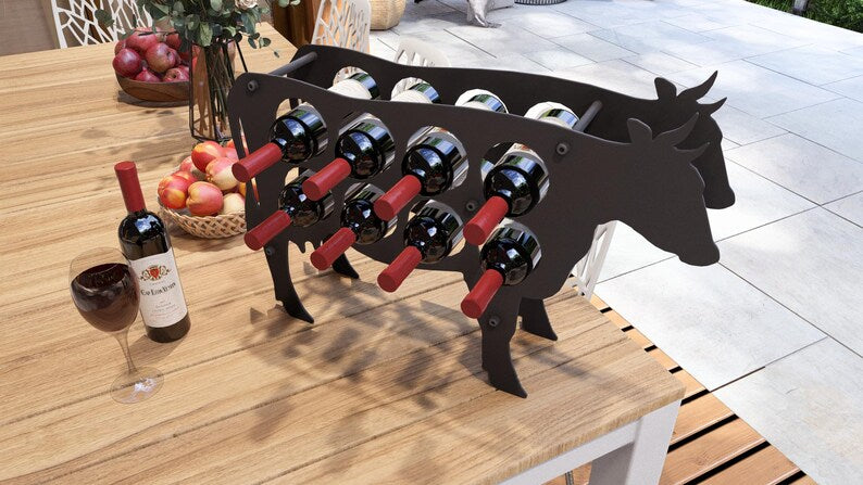Cow Wine Rack – 8 Bottle Freestanding Metal Wine Holder