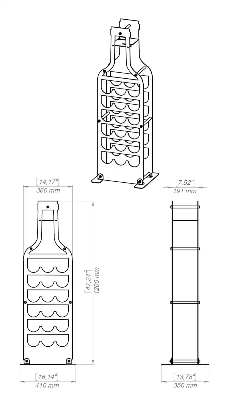 12 Bottle Metal Wine Rack with Glass Holder – Freestanding Kitchen Wine Storage