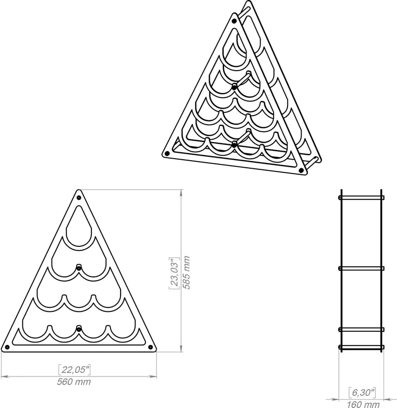 10 Bottle Pyramid Metal Wine Rack – Freestanding Countertop Wine Holder