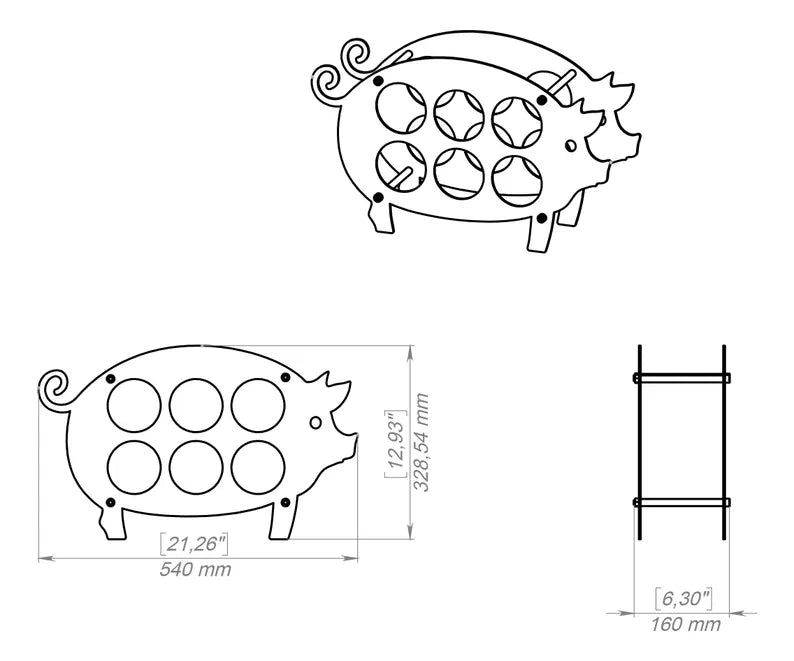 Pig 6 Bottle Metal Wine Rack – Freestanding Countertop Wine Holder
