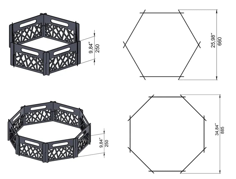 Hexagon Steel Fire Pit | Modern Wood Burning Outdoor Fire Pit | Decorative Metal Patio Fire Bowl