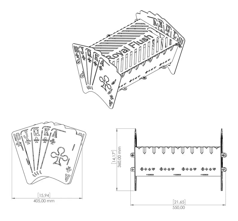 Royal Flush Playing Card Fire Pit | Poker Themed Steel Fire Pit | Outdoor Wood Burning Fire Bowl