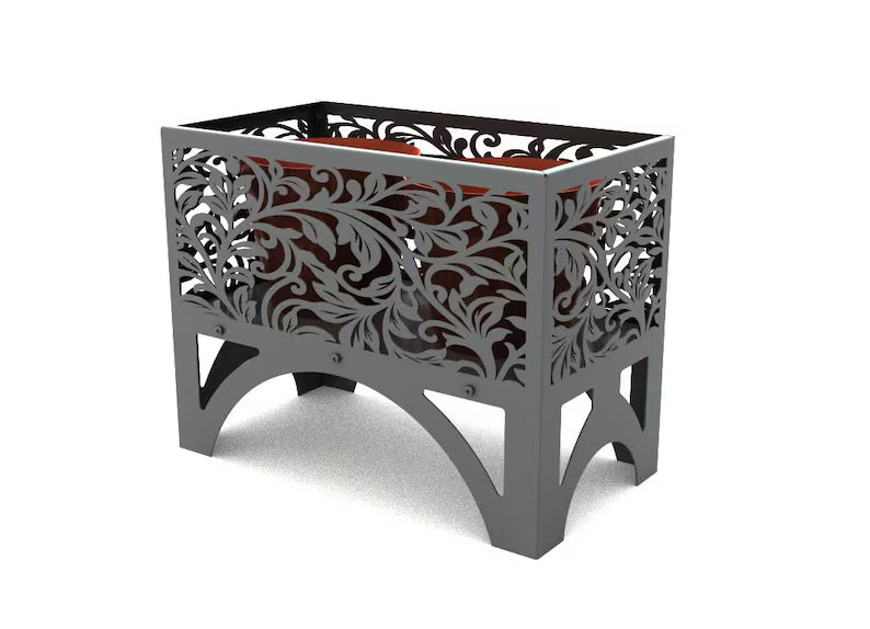 Decorative Raised Metal Garden Planter | Floral Laser Cut Outdoor Flower Box