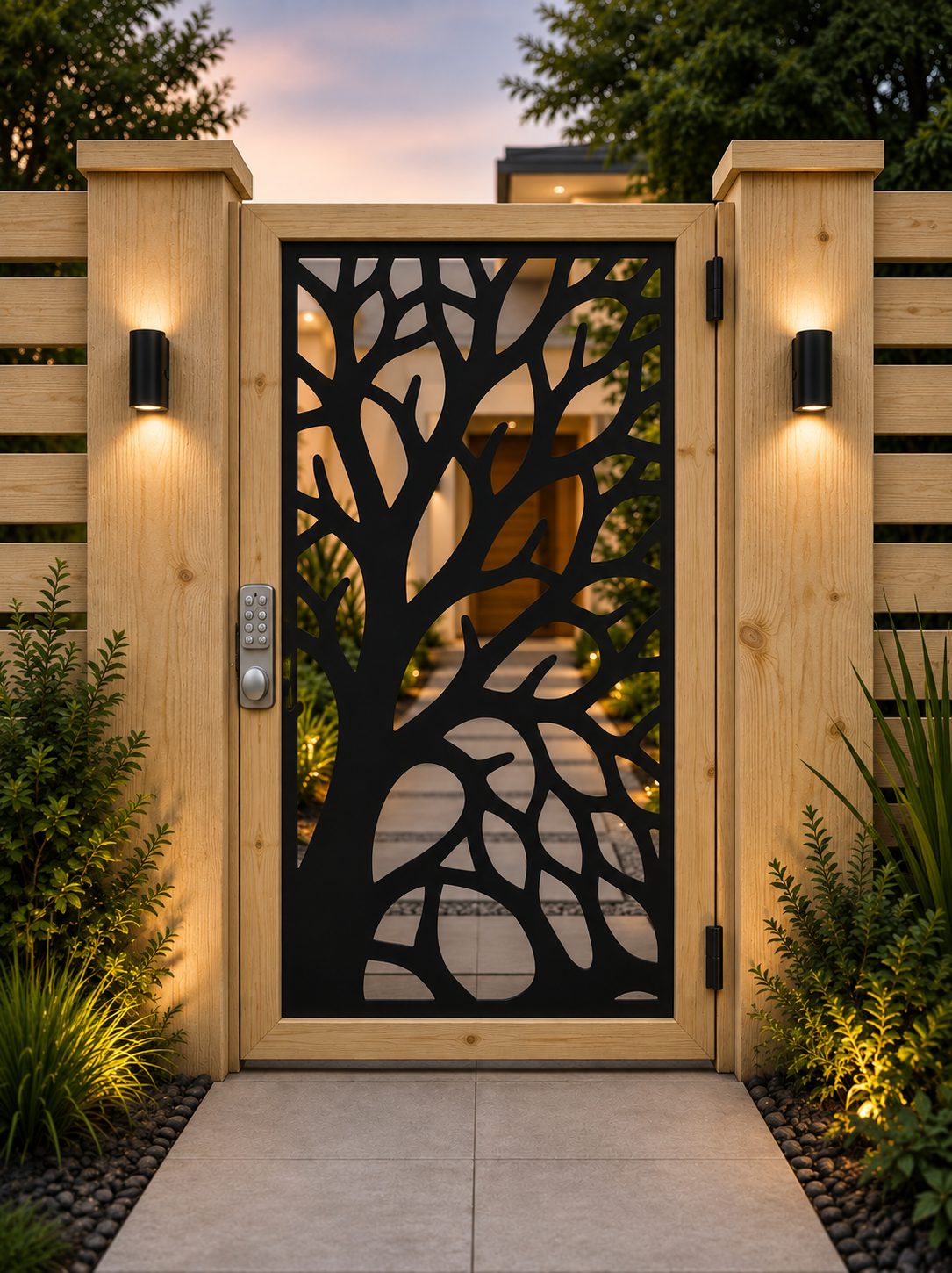 Tree of Life Softwood & Steel Garden Gate – Decorative Metal Panel