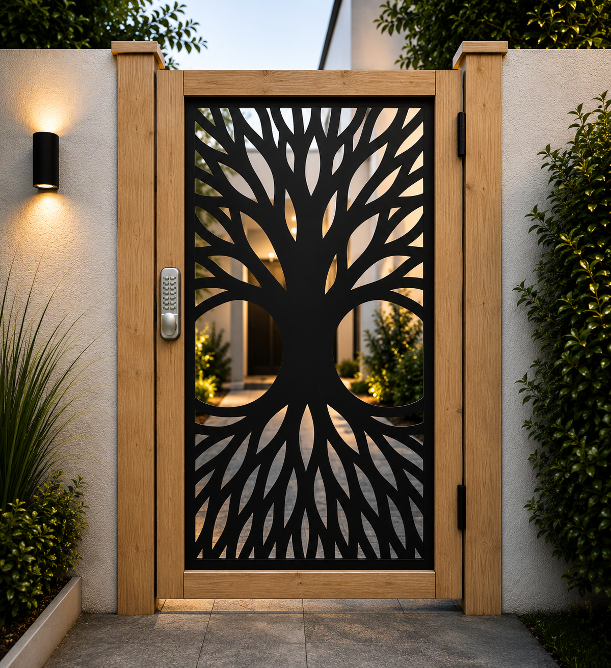 Tree of Life Softwood & Steel Pedestrian Garden Gate