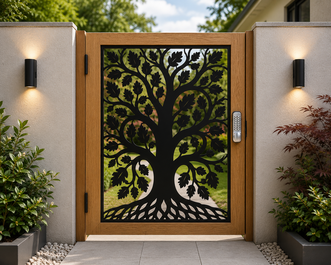 Tree of Life Softwood & Steel Pedestrian Garden Gate