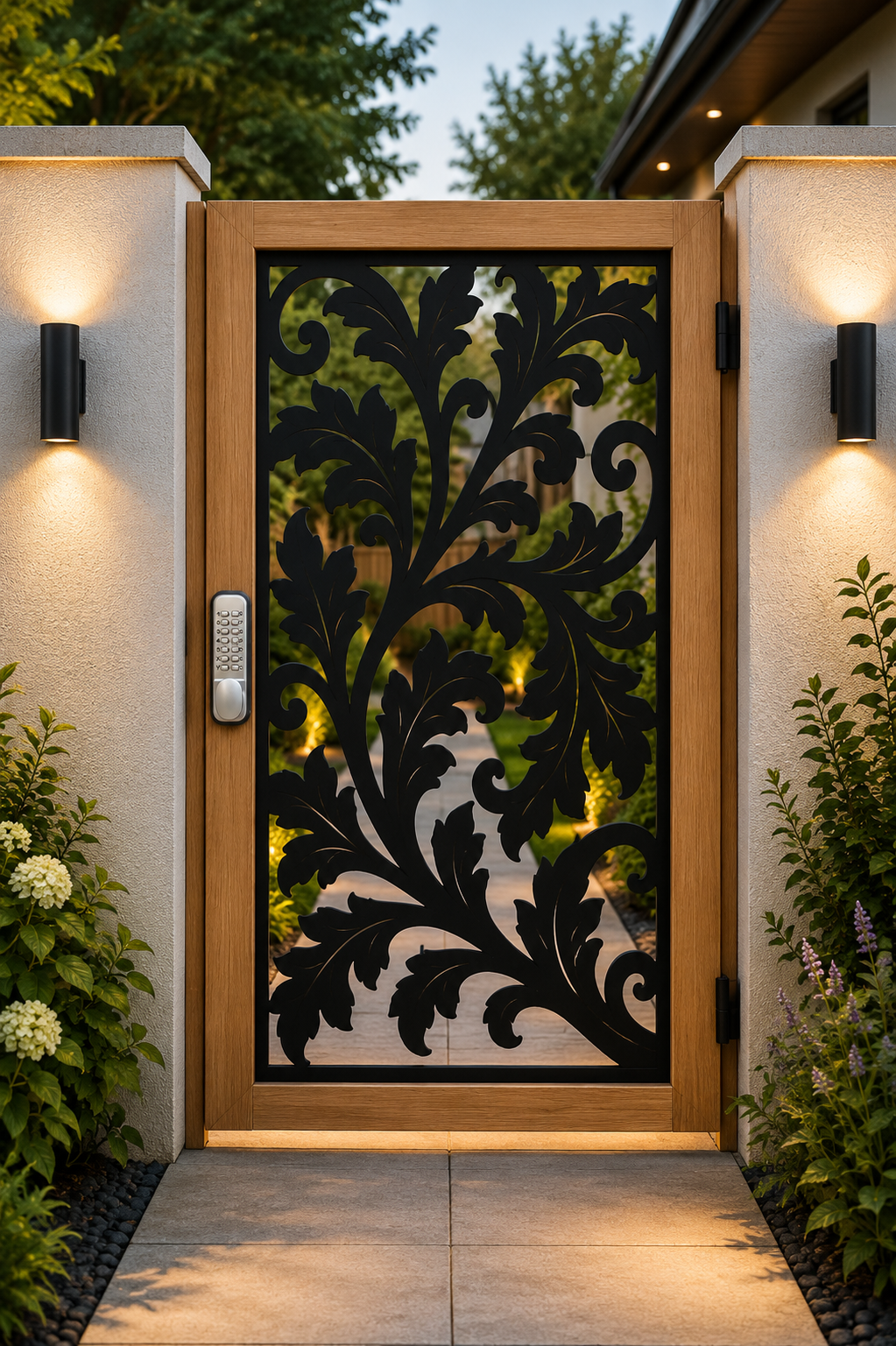 Ornamental Leaf Softwood & Steel Pedestrian Garden Gate