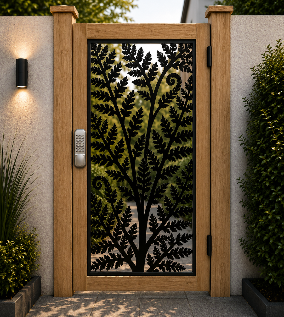 Ornamental Leaf Softwood & Steel Pedestrian Garden Gate