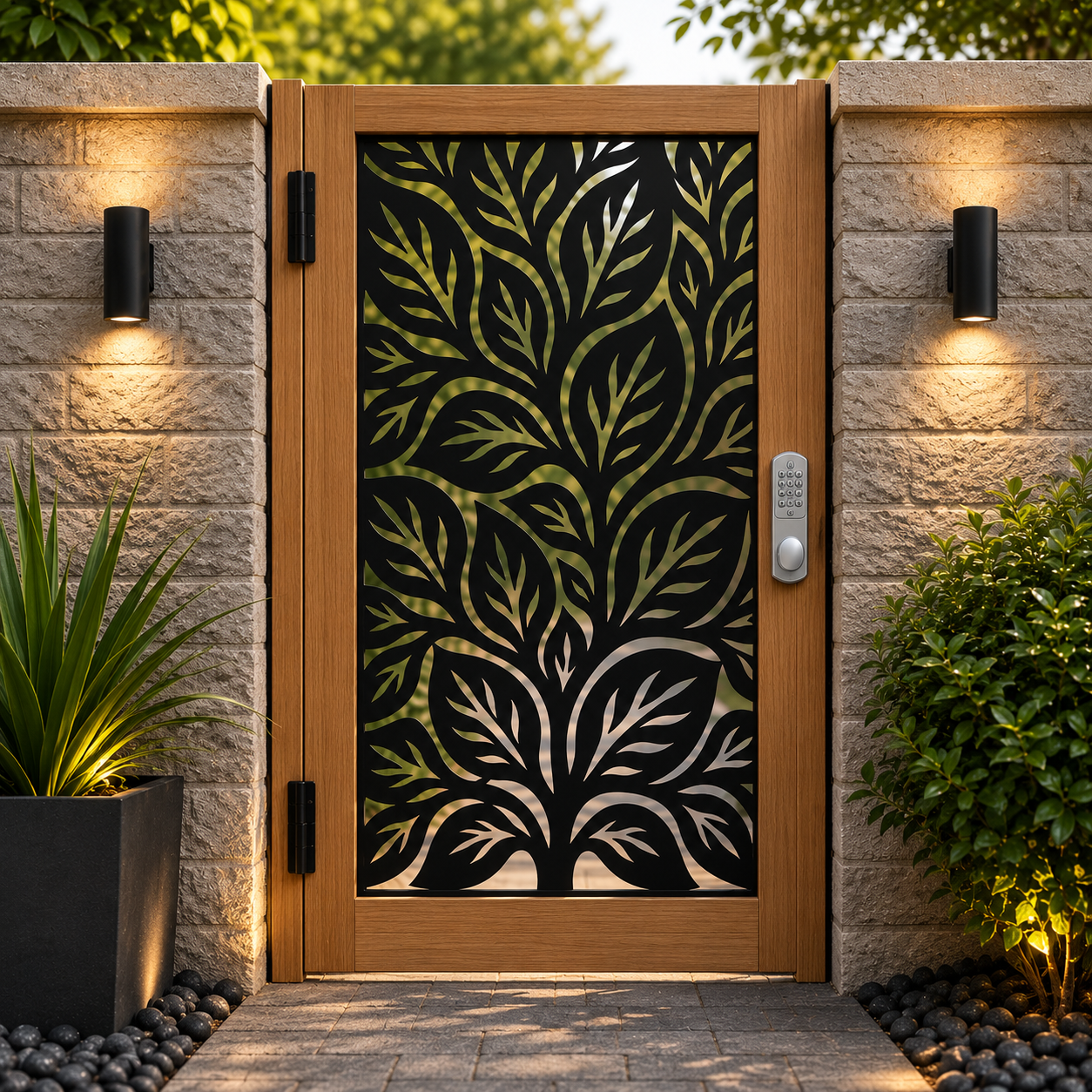 Ornamental Leaf Softwood & Steel Pedestrian Garden Gate