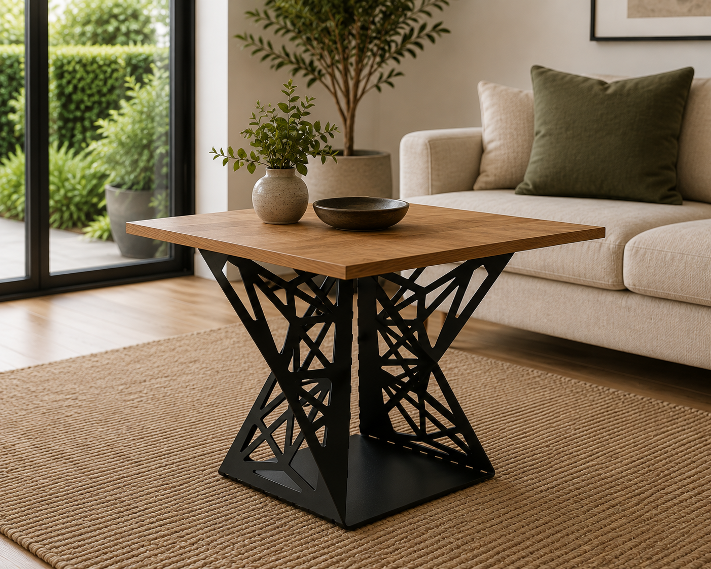 Geometric Steel Coffee Table Base – Modern Laser-Cut Metal Table Legs