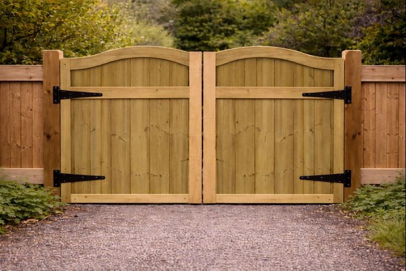 Wooden garden Swan Necks driveway gates, garden gates wooden 4ft, Double Driveway Wooden Garden Gates, Tongue Groove swing double wood timber,