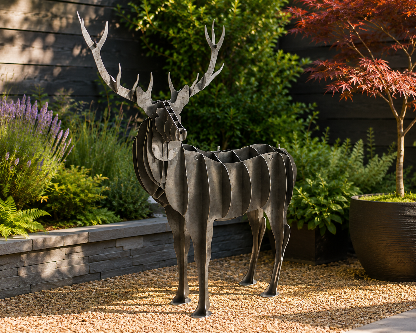 3D Metal Stag Garden Sculpture – Freestanding Laser Cut Steel Deer Ornament