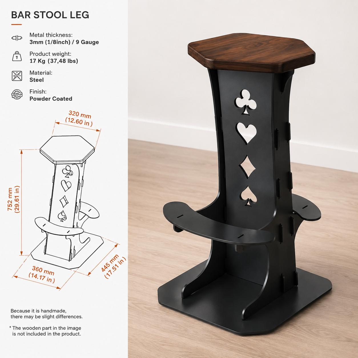 Handmade Steel Bar Stool – Playing Card Suit Design | Industrial Metal Stool