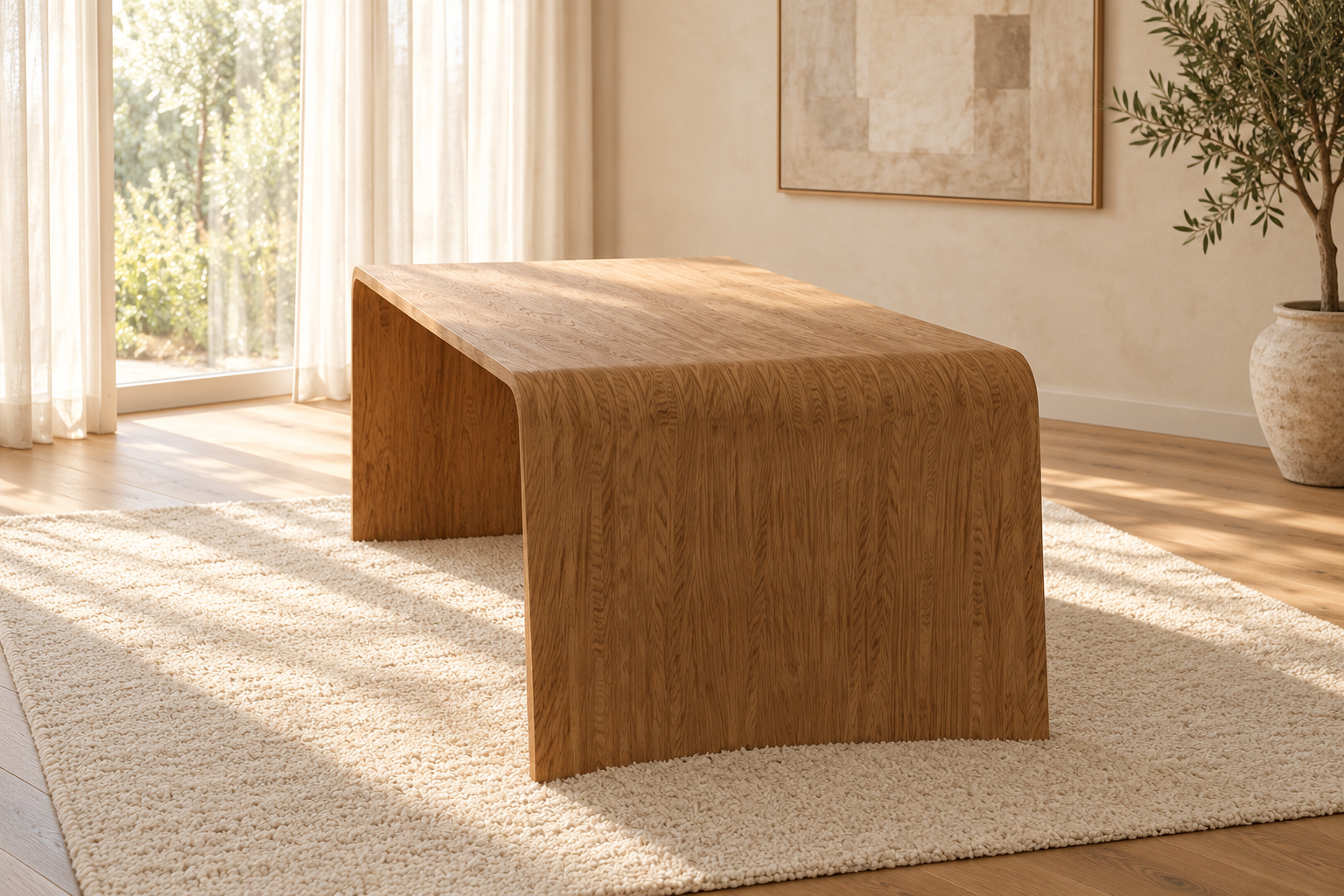 Cascade Curved Waterfall Wood Dining Table