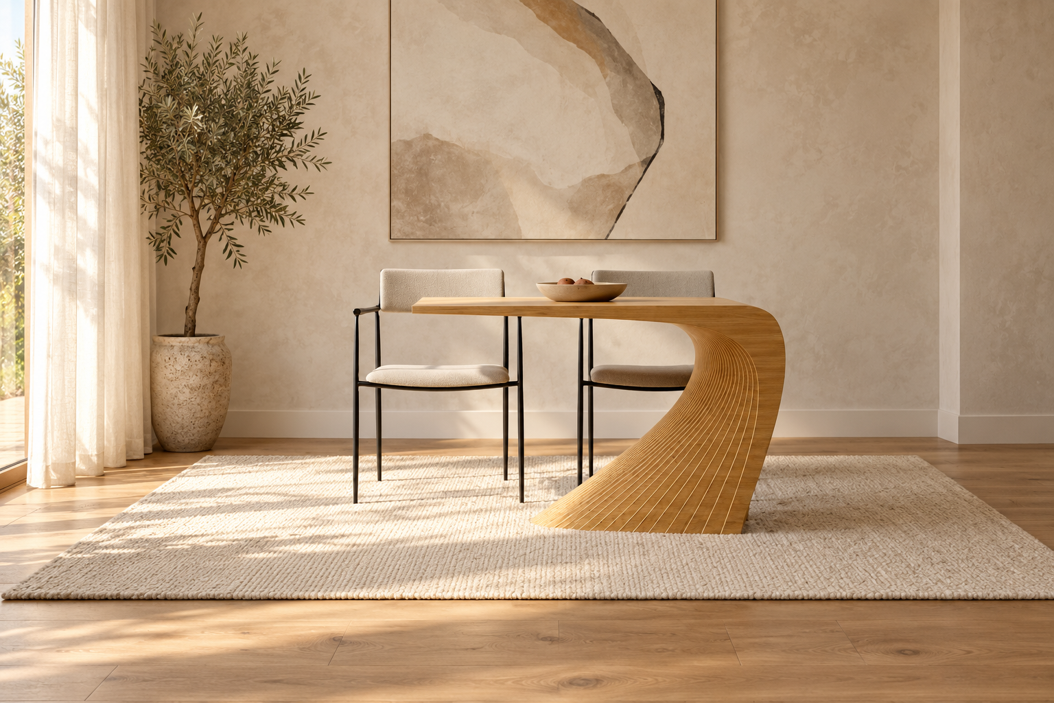 Aurelia Sculptural Curved Wood Dining Table
