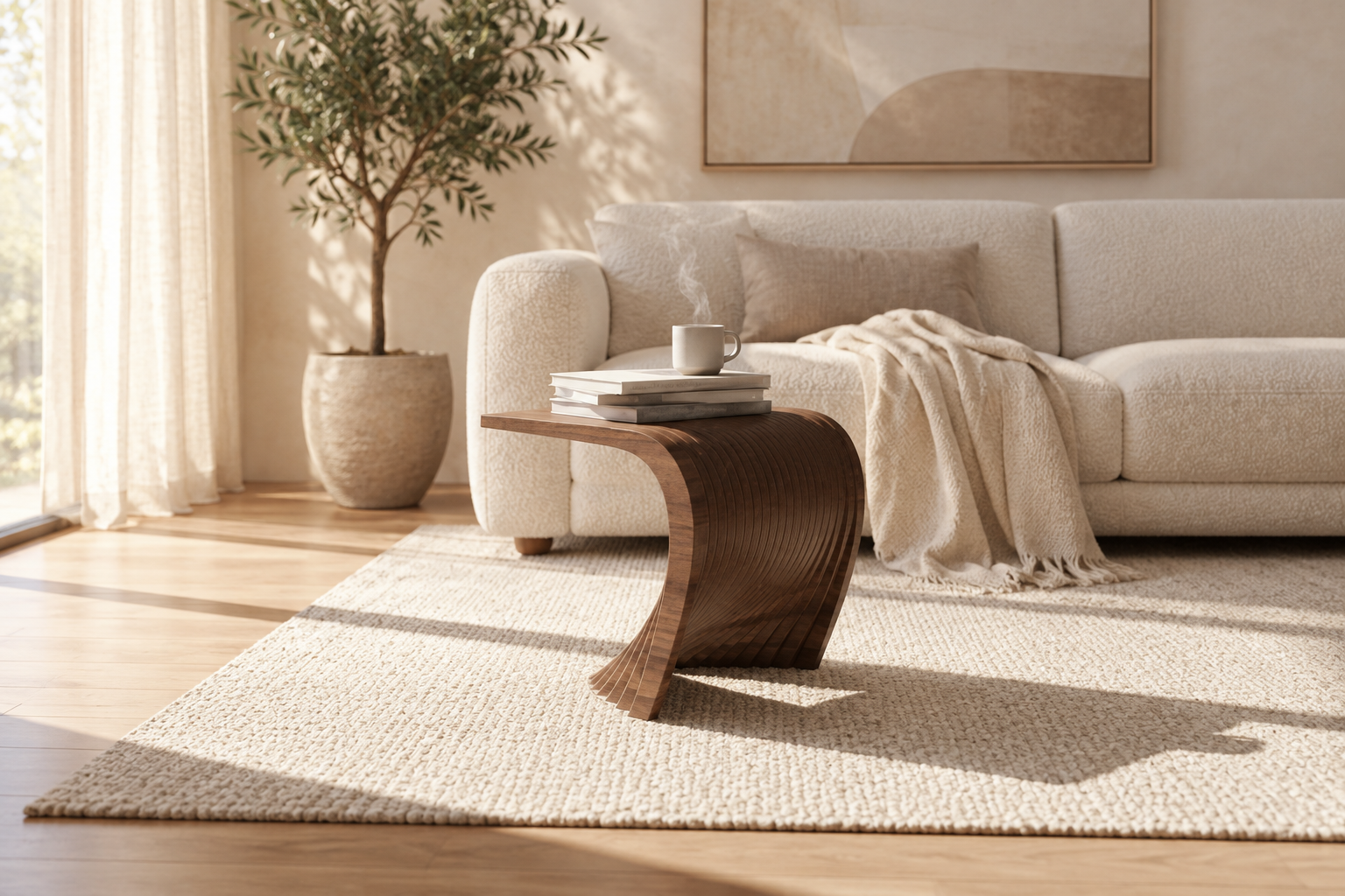 Flux Sculptural Ribbed Wood Side Table
