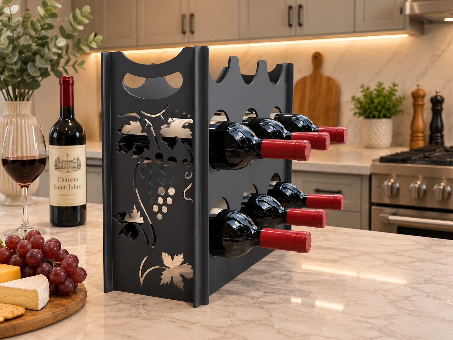 9 Bottle Decorative Metal Wine Rack – Grapevine Countertop Wine Holder