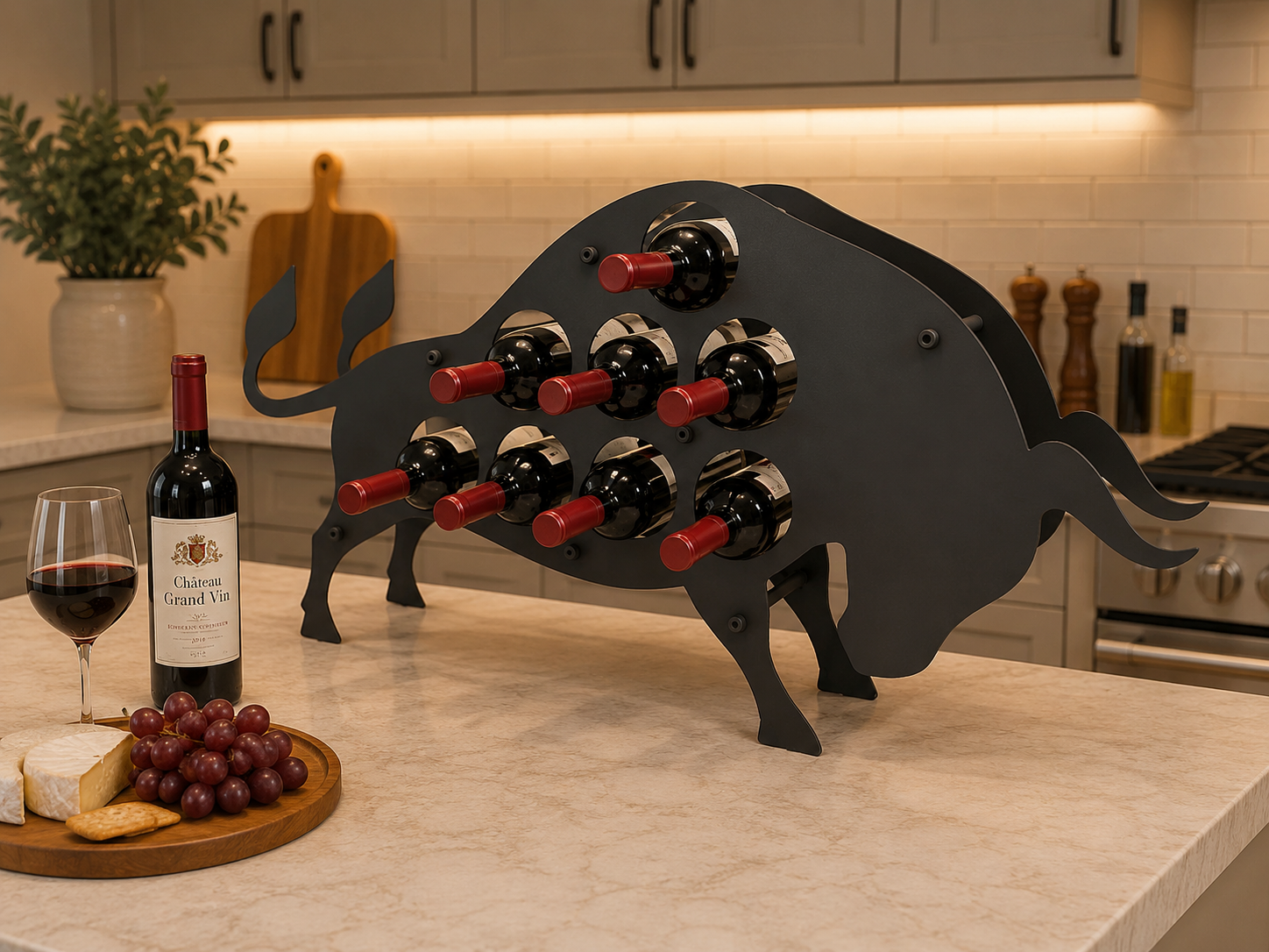 Bull-Shaped 8 Bottle Metal Wine Rack – Freestanding Wine Holder