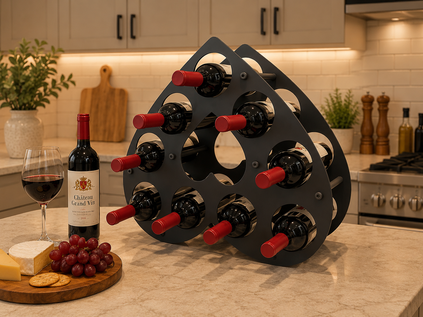 9 Bottle Teardrop Metal Wine Rack – Freestanding Countertop Wine Holder