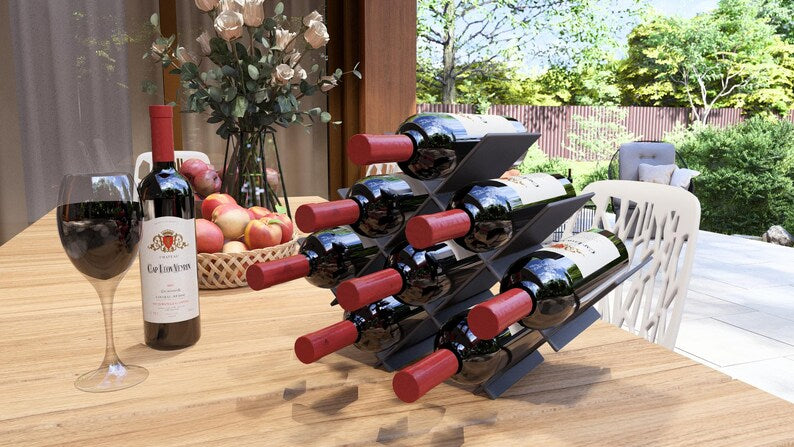 8 Bottle Modern Metal Wine Rack – Countertop Wine Bottle Holder