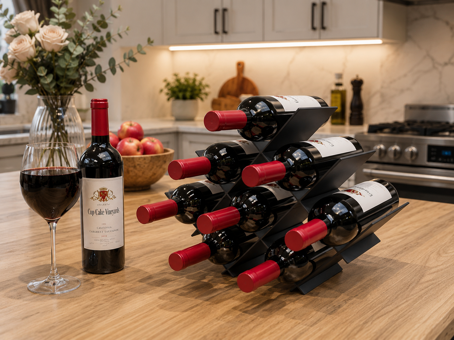 8 Bottle Modern Metal Wine Rack – Countertop Wine Bottle Holder